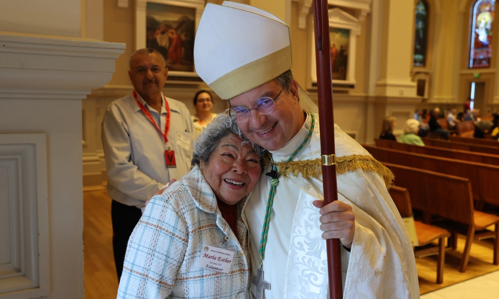Bishop Cantú with Maria ILM graduation